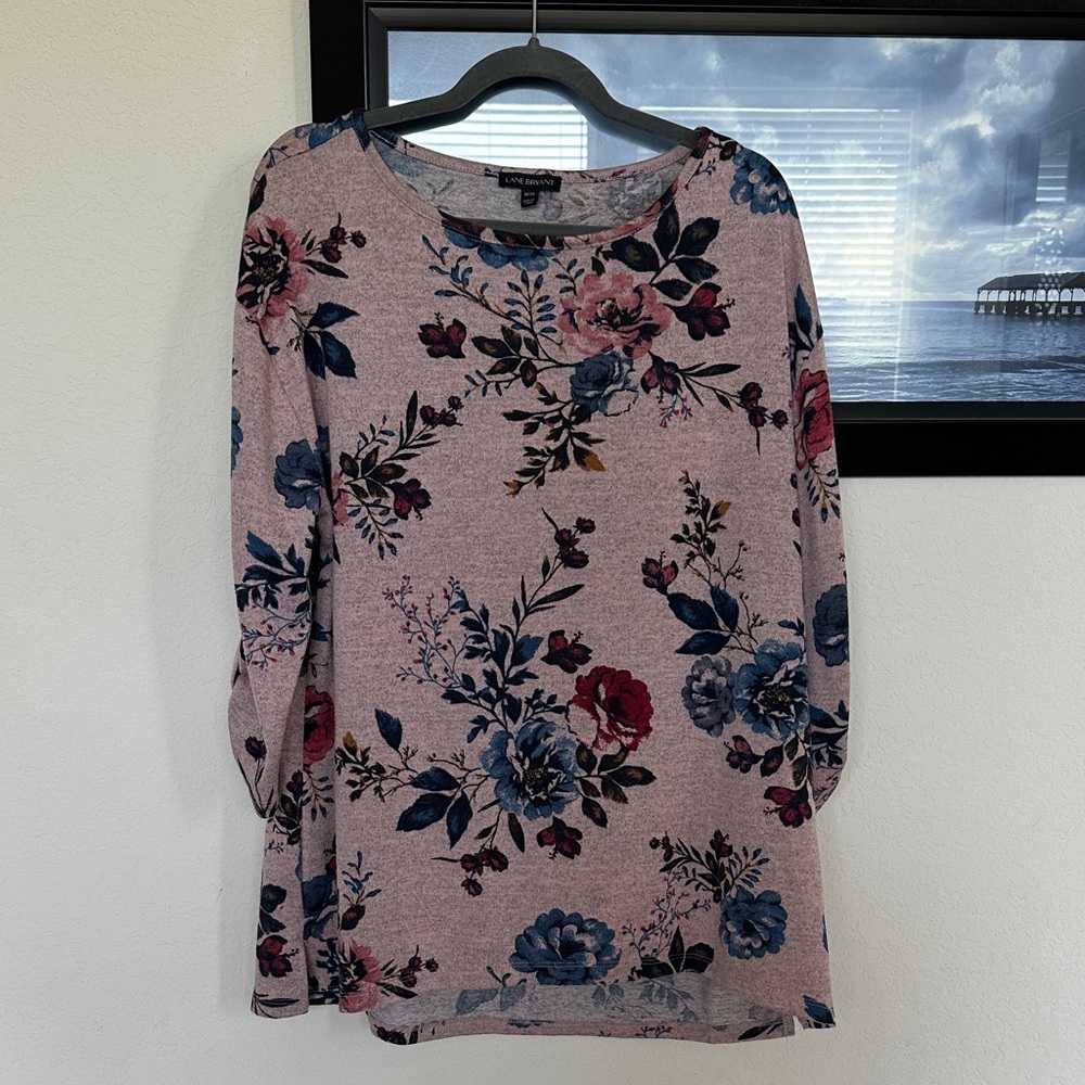Lane Bryant Dusty Pink Floral Scoop Neck Top 18/20